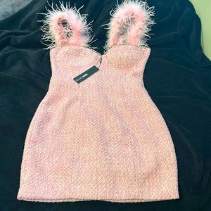 Fashion Nova Pink Tweed Feathered Dress - Never Worn!
